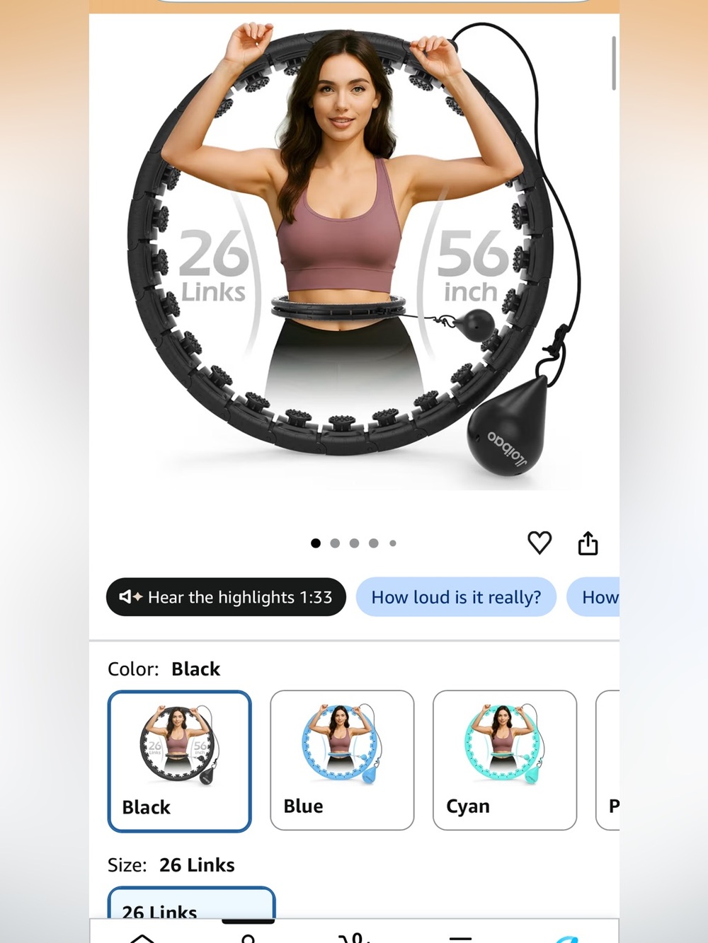 Weighted hula circle with 26 links for adults